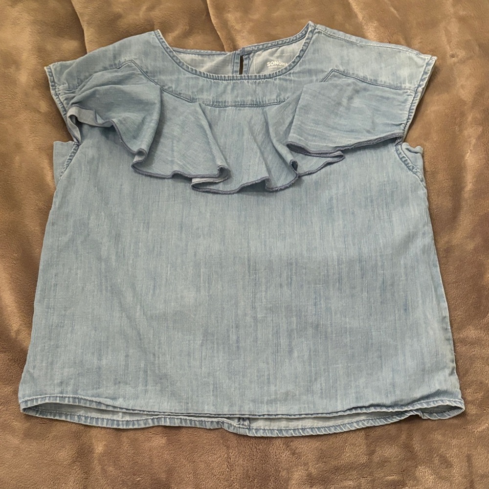 Sonoma Denim Top with Ruffle Detail